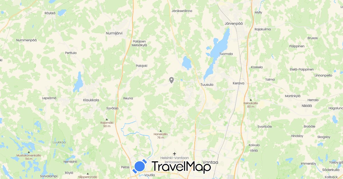 TravelMap itinerary: plane in Finland (Europe)